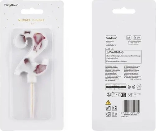 Bougie d’anniversaire chiffre 2 en forme de fleur blanche, 8 cm