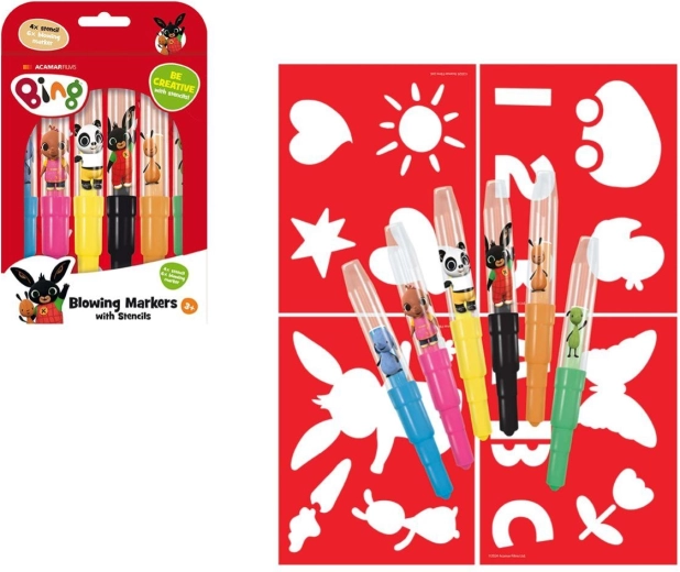 Feutres à souffler avec pochoirs LAPIN BING, set de 6 pièces