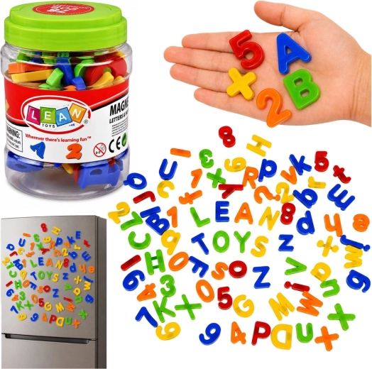 Lettres, chiffres et signes mathématiques magnétiques dans un pot – 79 pièces