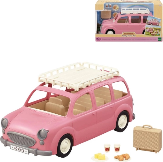 Véhicule familial rose Sylvanian Families avec accessoires de pique-nique