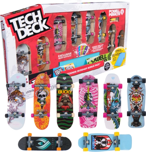 Tech Deck Legends Sk8shop Bonus Pack – ensemble de 8 fingerboards avec rampe Néon
