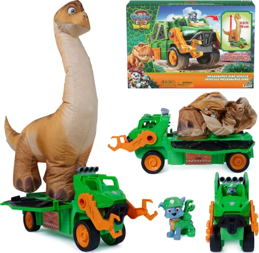 Spin Master Pat’ Patrouille et dinosaures – véhicule dino Megasaurus avec dinosaure gonflable et figurine Rocky