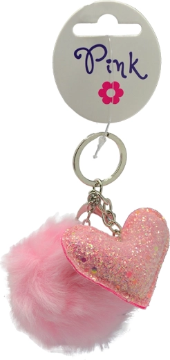 Porte-clés pompon en forme de cœur
