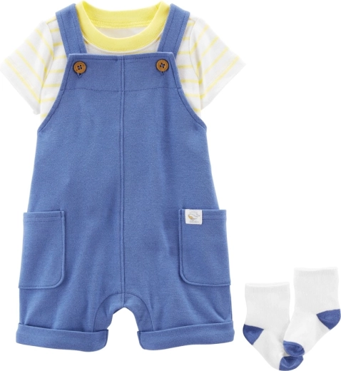 Carter's ensemble 3 pièces pour bébé Yellow Stripes – t-shirt, salopette courte et chaussettes