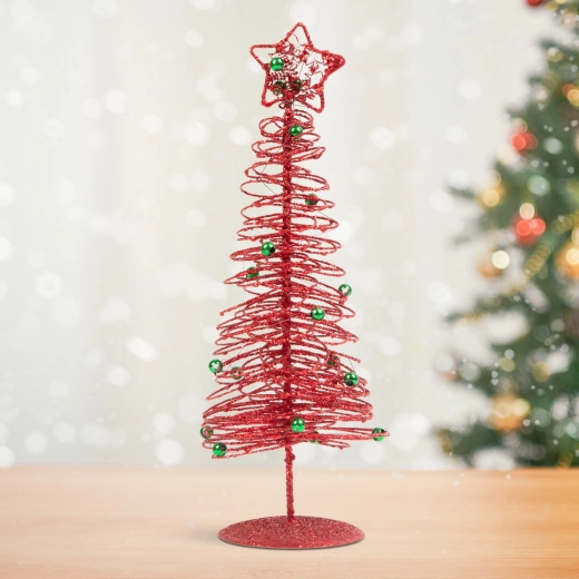 Sapin de Noël métallique scintillant rouge 28 cm