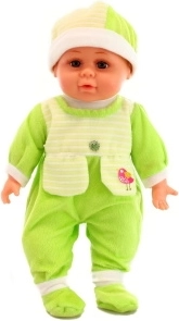 Bébé sonore vert – poupée souple avec sons