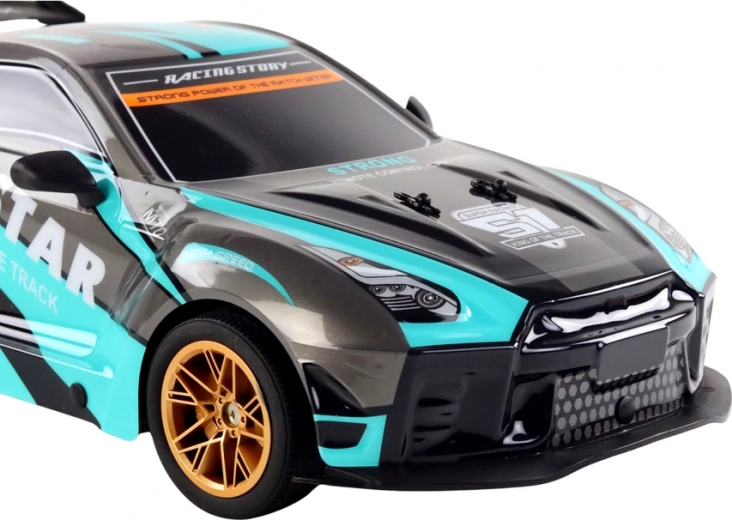 Grande voiture RC de sport 1:10 turquoise et noire