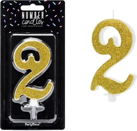 Bougie d’anniversaire chiffre 2 dorée 10 cm - 1 pièce