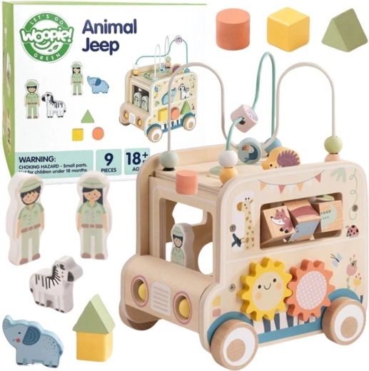 Woopie Green cube d’activités en bois safari, véhicule tout-terrain FSC