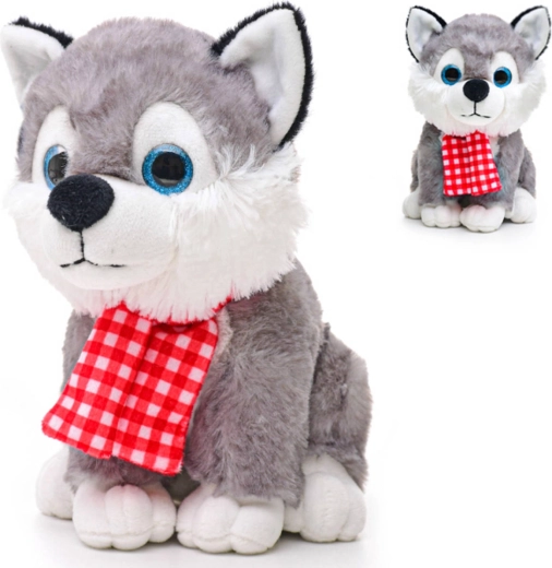 Chien Husky en peluche avec écharpe et son 22 cm - 1 pièce
