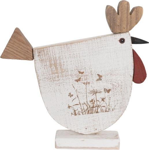 Décoration poule en bois avec motif floral beige 27 × 5 × 27 cm