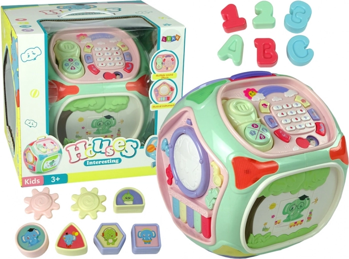 Cube éducative interactive avec trieur, téléphone et petit piano