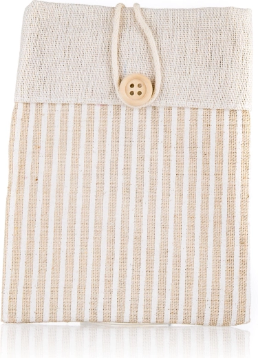 Pochette décorative en coton Nature à rayures, marron clair 10,5 × 14 cm