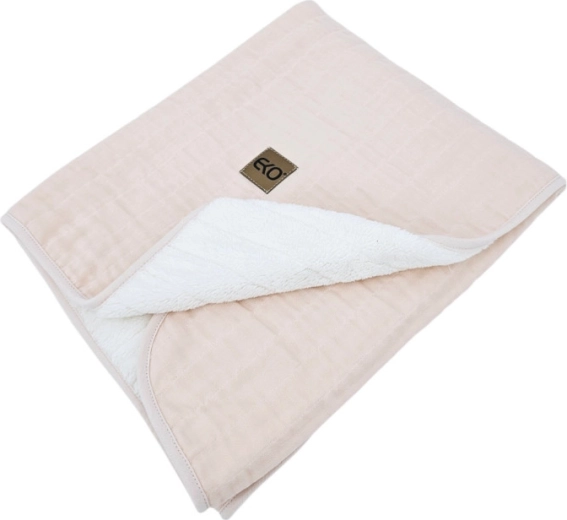 Couverture en mousseline EKO avec fourrure, rose 75 × 90 cm