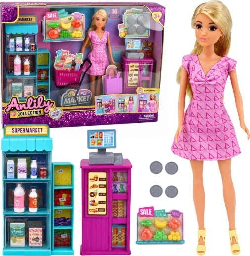 Poupée Anlily avec supermarché, caisse et accessoires