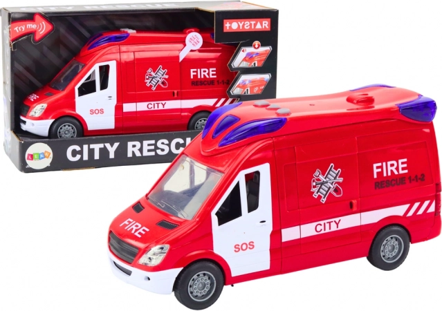 Camion de pompiers avec lumières et sons, portes ouvrantes, rouge