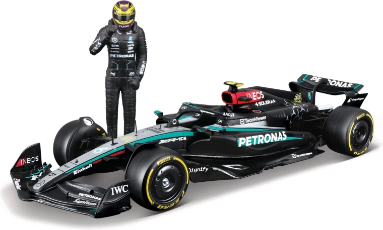 Modèle F1 Bburago Mercedes-AMG Petronas W15 2024 Lewis Hamilton 1:24 avec figurine de pilote