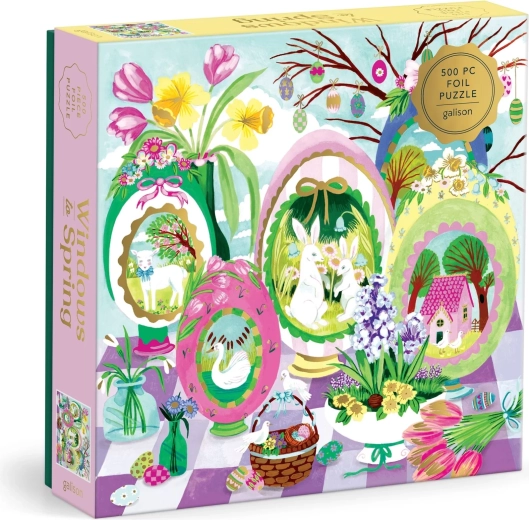 Puzzle carré métallisé Galison « Fenêtres sur le printemps » – 500 pièces