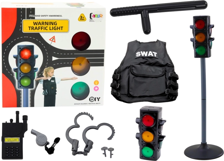 Set éducatif de petit policier avec feu tricolore lumineux, 10 pièces