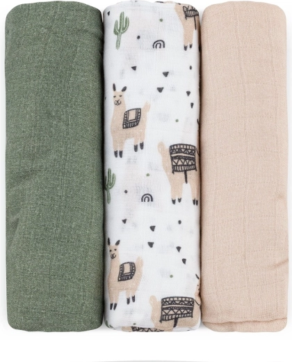 Petite&Mars lot de langes en mousseline de bambou Moussy llama vibes 68 × 68 cm (3 pcs)