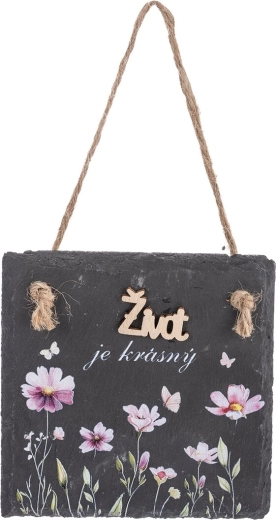 Plaque en ardoise naturelle avec l’inscription « vie… » 12 × 12 cm