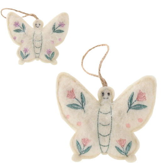 Décoration de Pâques suspendue papillon en feutre avec broderie florale, lot de 12 pièces