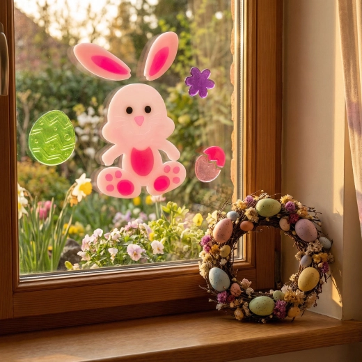 Autocollant en gel de Pâques avec petit lapin 19 × 19 cm