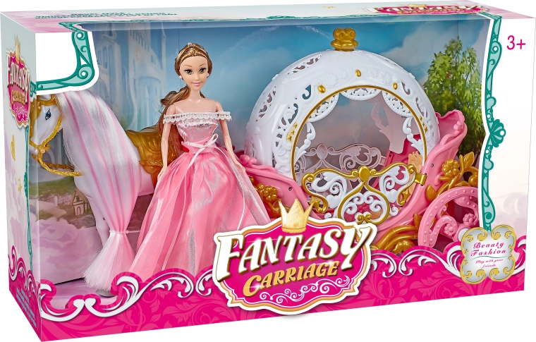Carrosse rose magique avec Pégase et poupée avec lumière et son