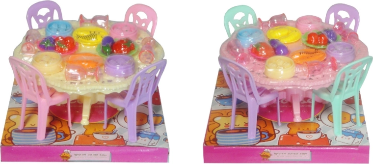 Ensemble de meubles pour poupées – table et chaises aux couleurs pastel