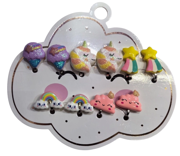 Pink ensemble de boucles d’oreilles pour enfants nuages et gourmandises – 5 paires