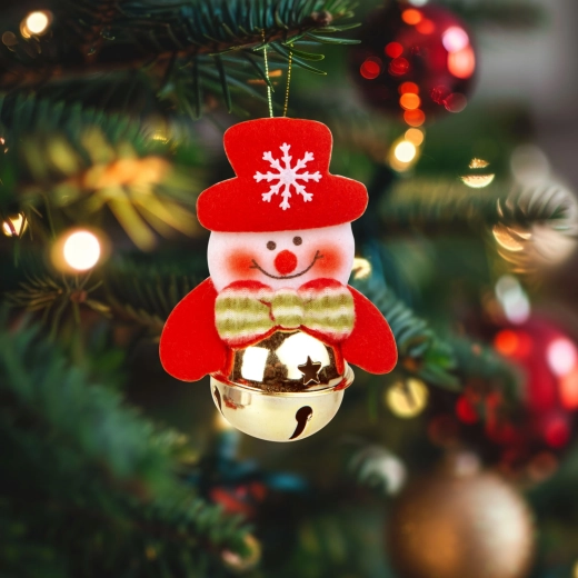 Décoration de Noël pour sapin en forme de bonhomme de neige avec clochette