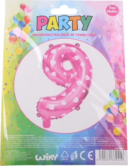 Ballon gonflable numéro 9 rose avec petits cœurs