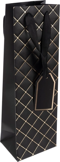 Sac cadeau en papier noir motif quilt pour vin 12 × 9 × 36 cm