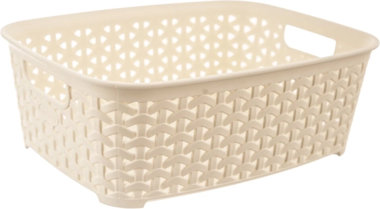 Panier de rangement en plastique aspect rotin Hobby crème 26 × 19 × 9 cm