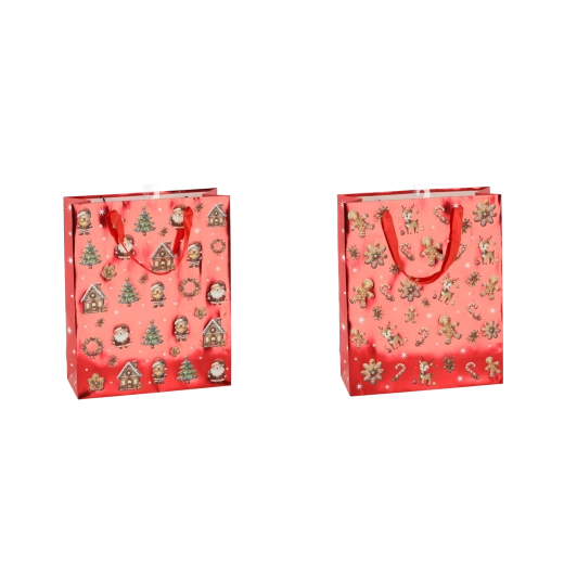 Sac cadeau de Noël avec motif de pain d’épices 18 × 24 × 8 cm, lot de 12 pièces