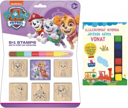Tampons en bois 5×5 cm avec coussin encreur et crayon de cire PAW PATROL