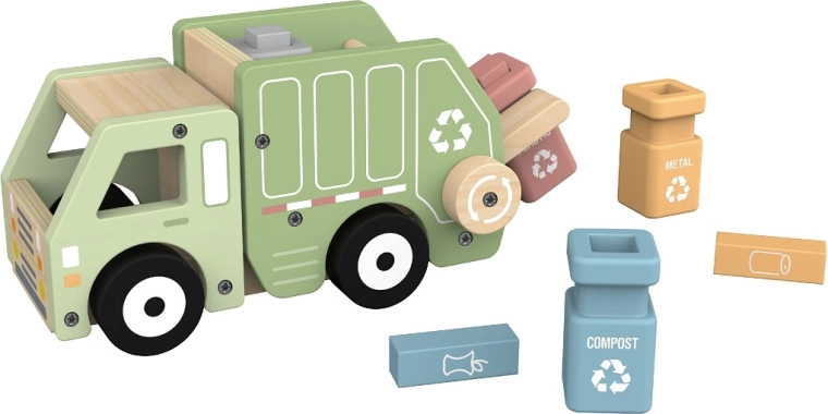 2Kids Toys camion poubelle en bois de recyclage avec bacs