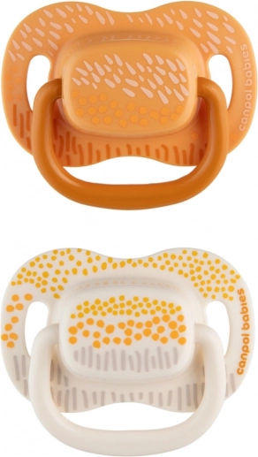 Set de tétines symétriques en silicone Mountains 6–18 mois, 2 pcs – jaune