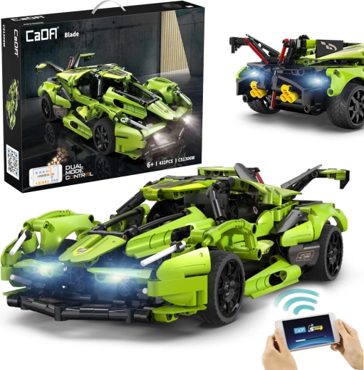 Kit de construction CaDA voiture de sport RC Blade, vert, 432 pièces avec LED