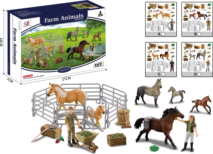 Animaux de la ferme – set avec chevaux et enclos, 4 types