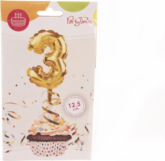 Ballon en aluminium chiffre 3 avec motif gâteau, doré, 12,5 cm