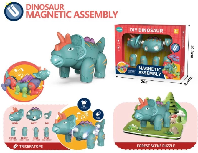 Dinosaure magnétique Tricératops avec lumière et son
