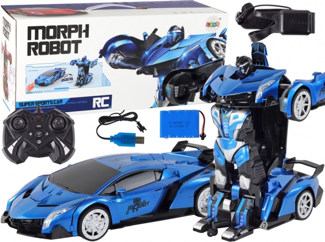 Voiture robotique transformable R/C 1:10 Bleu contrôle par gestes