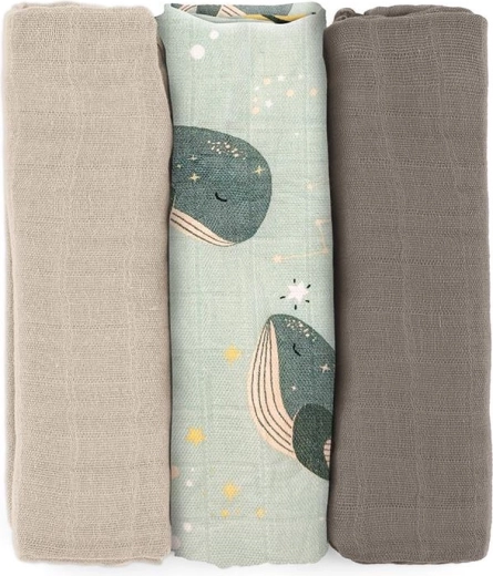Petite&Mars langes en mousseline de bambou Moussy Whale Song 68 × 68 cm, 3 pcs