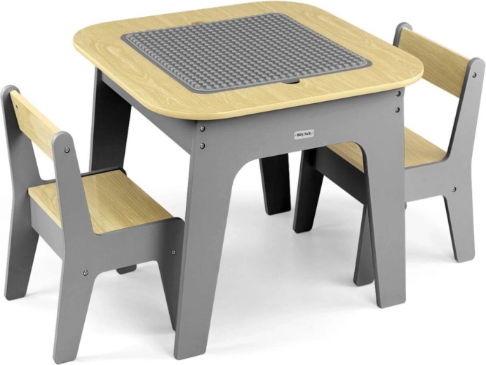 Table pour enfant avec deux chaises Milly Mally Olaf Blocks gris foncé - 3 pièces