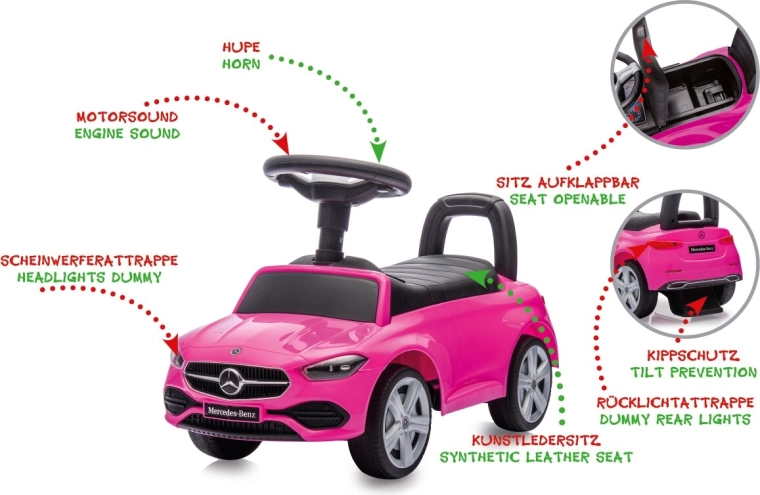 Porteur enfant Mercedes-Benz C-Class 2-en-1 rose