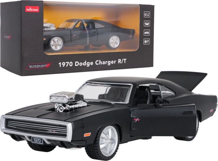 Modèle réduit métallique de voiture 1970 Dodge Charger R/T noir à l'échelle 1:36 RASTAR