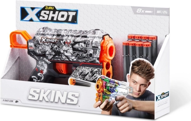 X-Shot Skins Flux – blaster en mousse avec 8 fléchettes
