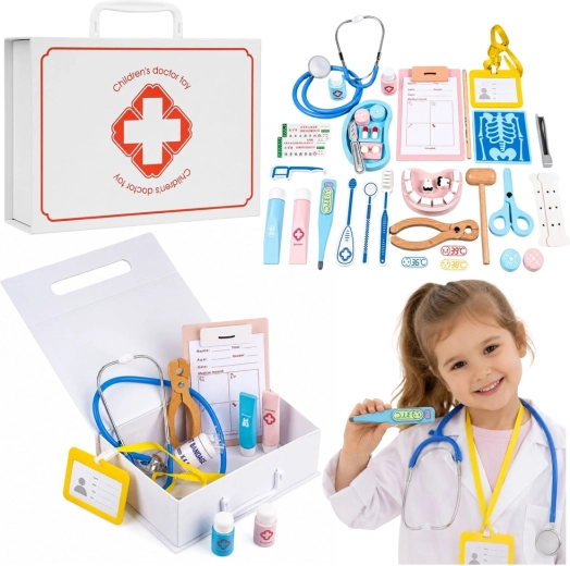 Grande mallette de médecin en bois pour enfants avec accessoires – 36 pièces