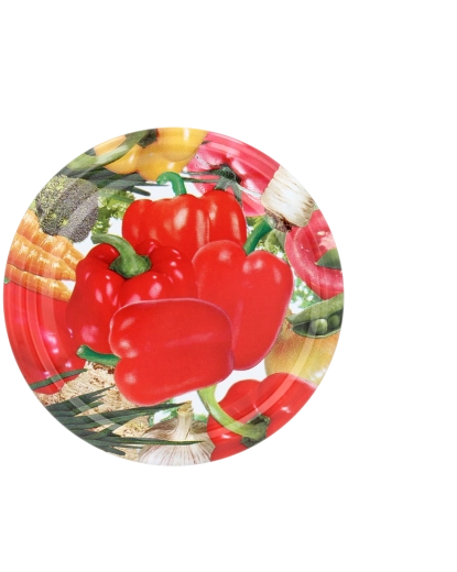 Couvercles pour conserves 66 mm avec motif de poivron, 4 crochets – lot de 1100 pièces